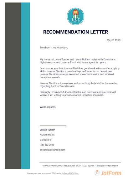 LETTER OF RECOMMENDATION
