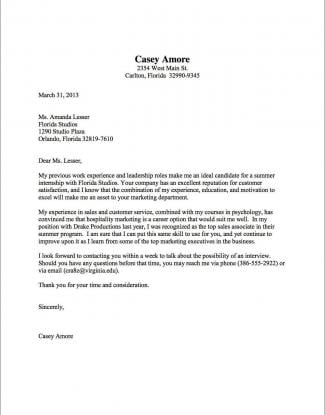 Example of a cover letter