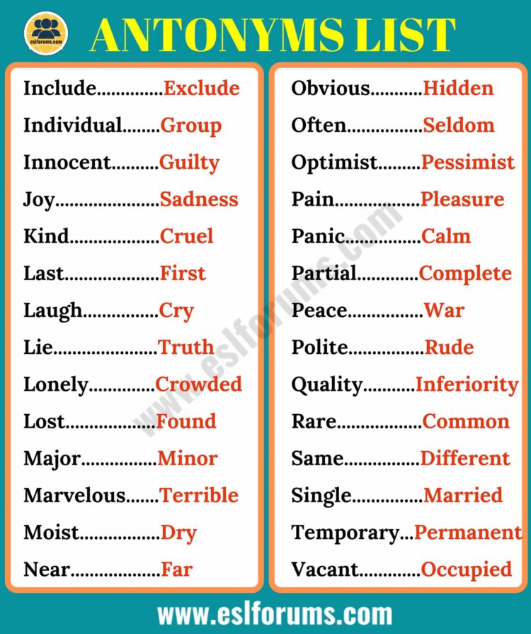 Antonyms Examples | ExampleNG