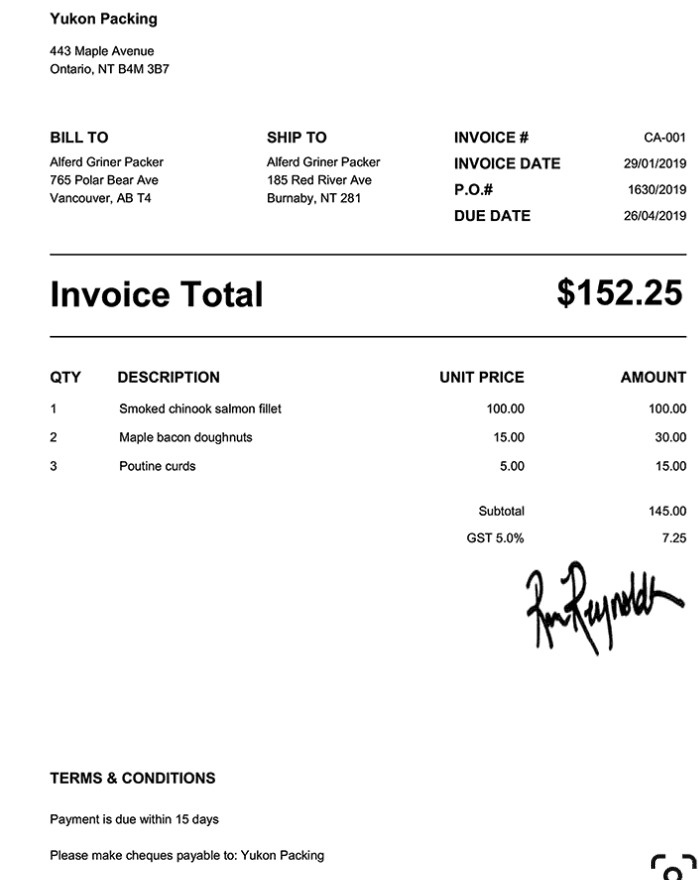 cash invoice definition