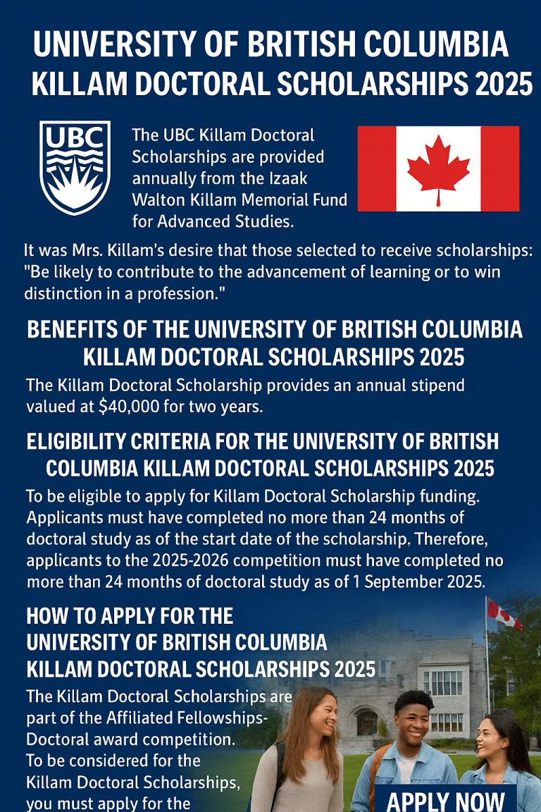 University Of British Columbia Killam Doctoral Scholarships 2025  