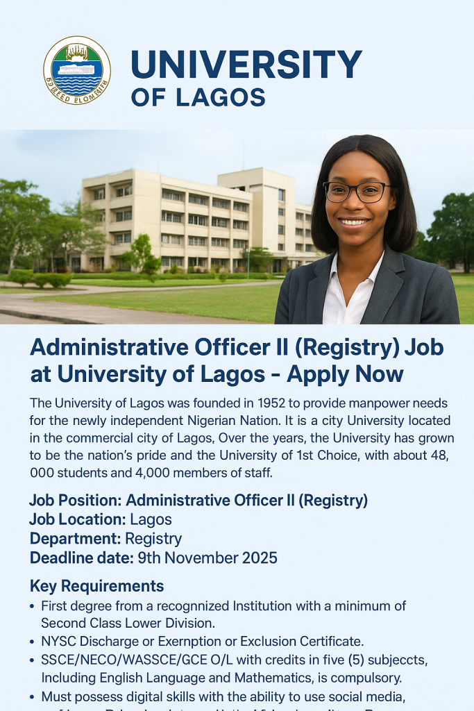 Administrative Officer II (Registry) Job at University of Lagos – Apply Now