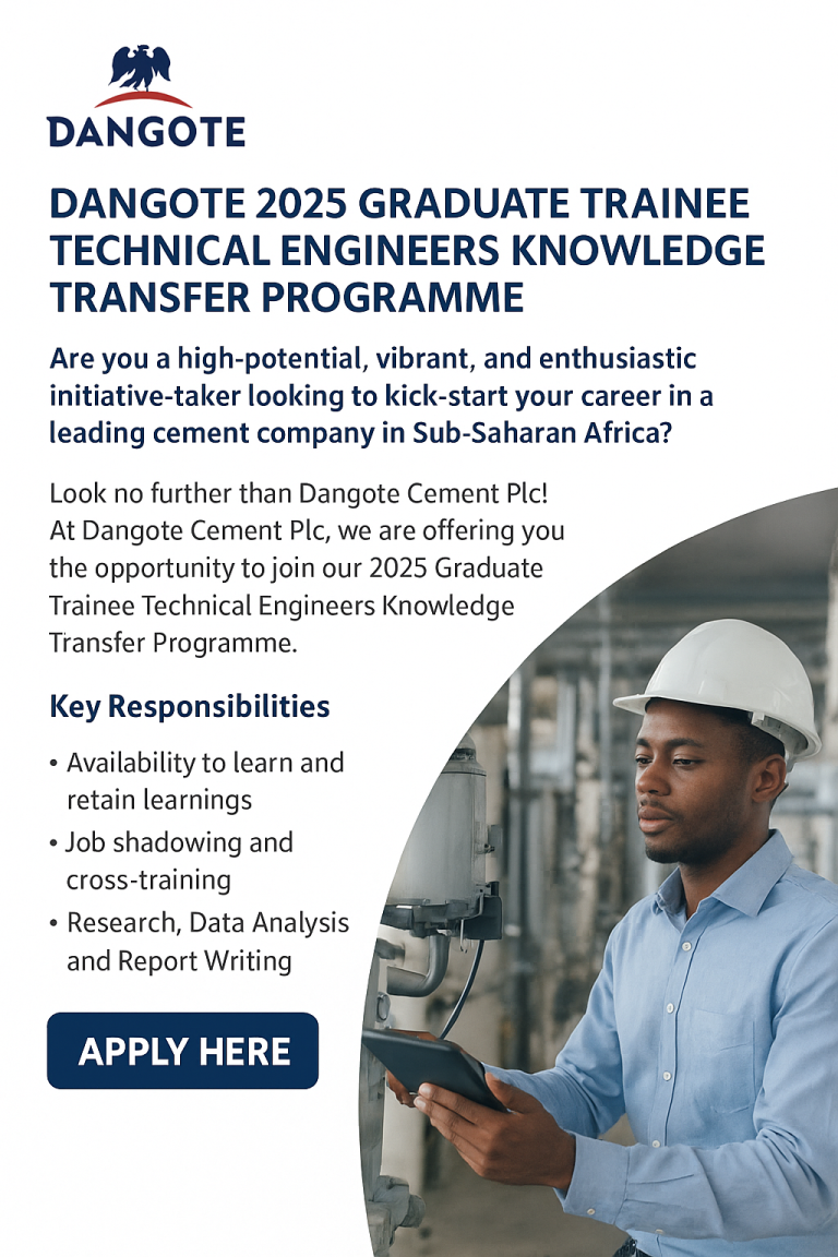 Dangote 2025 Graduate Trainee Technical Engineers Knowledge Transfer Programme
