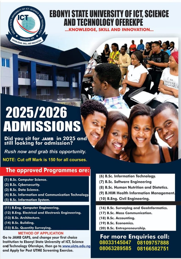 Ebonyi State University Of ICT, Science And Technology Oferekpe- About The School, Website And Courses