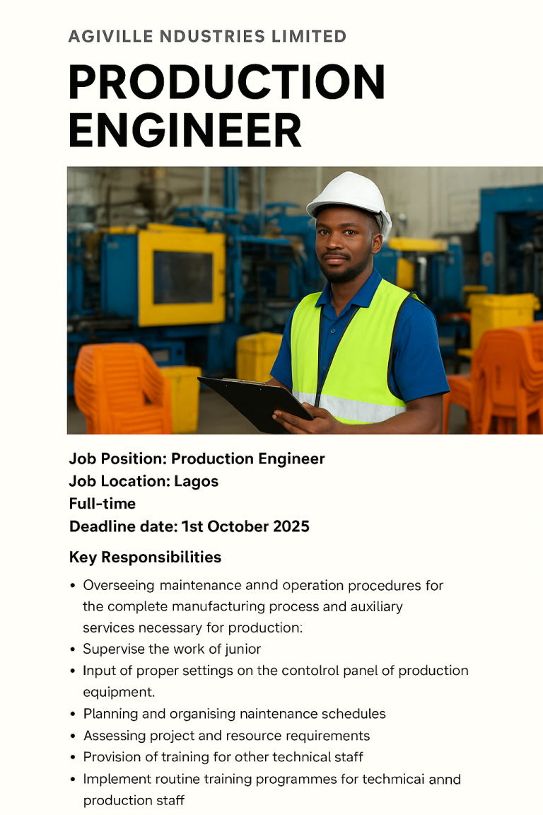 Production Engineer Job at Agiville Industries Limited